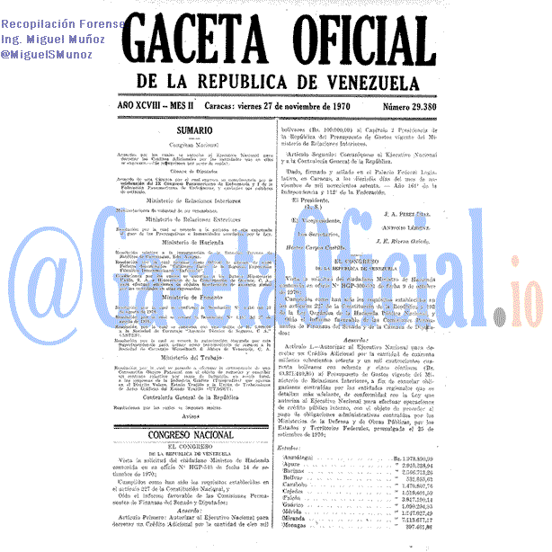 Gaceta Oficial 29380 del 27 Noviembre 1970