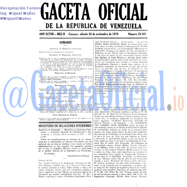 Gaceta Oficial 29381 del 28 Noviembre 1970