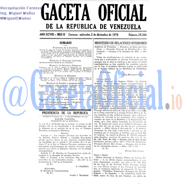 Gaceta Oficial 29384 del 2 Diciembre 1970