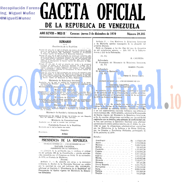 Gaceta Oficial 29385 del 3 Diciembre 1970