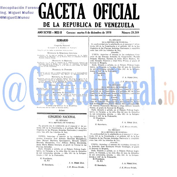 Gaceta Oficial 29389 del 8 Diciembre 1970