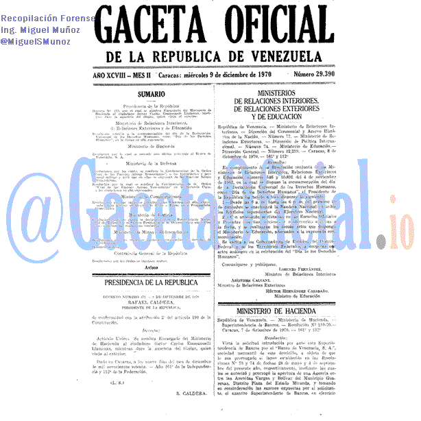 Gaceta Oficial 29390 del 9 Diciembre 1970