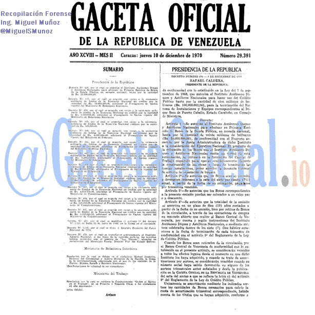 Gaceta Oficial 29391 del 10 Diciembre 1970