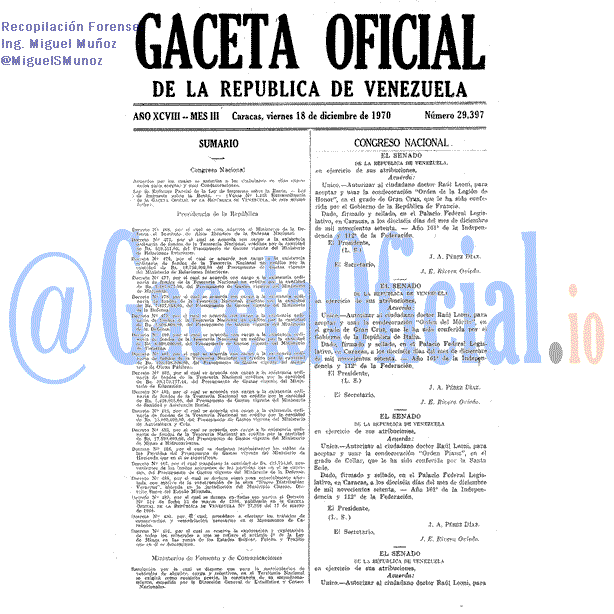 Gaceta Oficial 29397 del 18 Diciembre 1970
