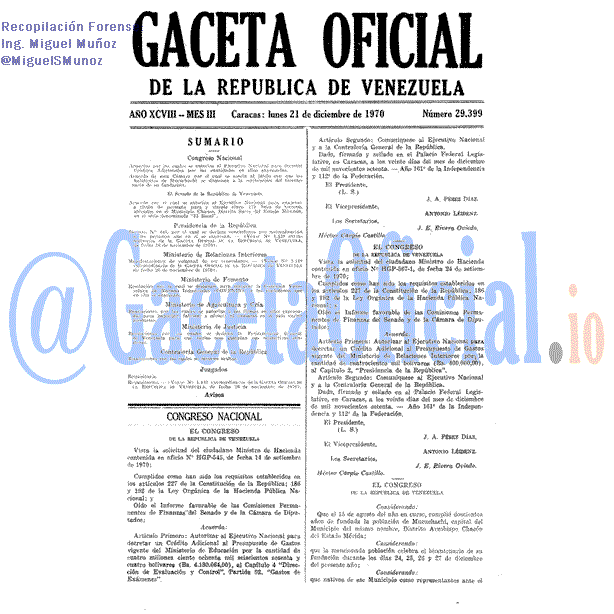 Gaceta Oficial 29399 del 21 Diciembre 1970