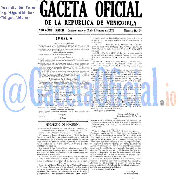 Gaceta Oficial 29400 del 22 Diciembre 1970