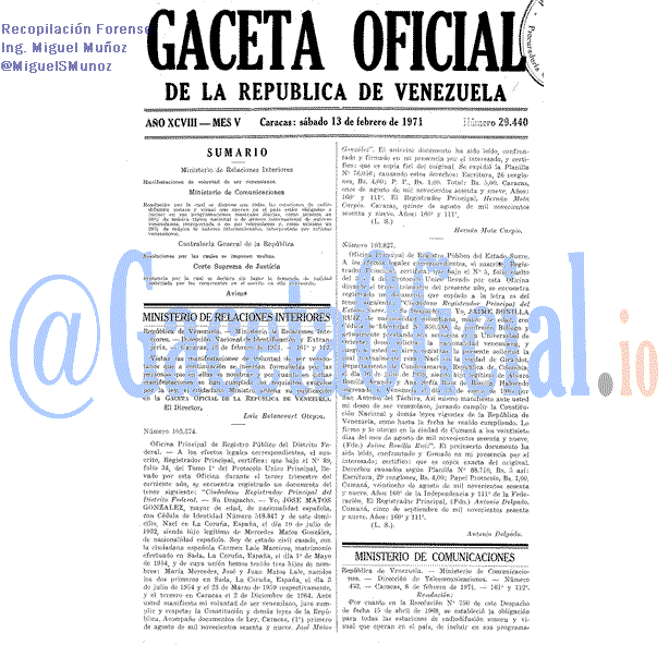 Gaceta Oficial 29440 del 13 Febrero 1971