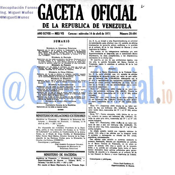 Gaceta Oficial 29484 del 14 Abril 1971