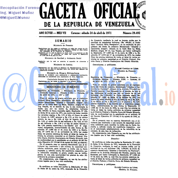 Gaceta Oficial 29492 del 24 Abril 1971
