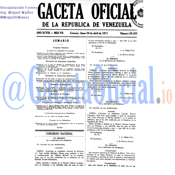 Gaceta Oficial 29493 del 26 Abril 1971