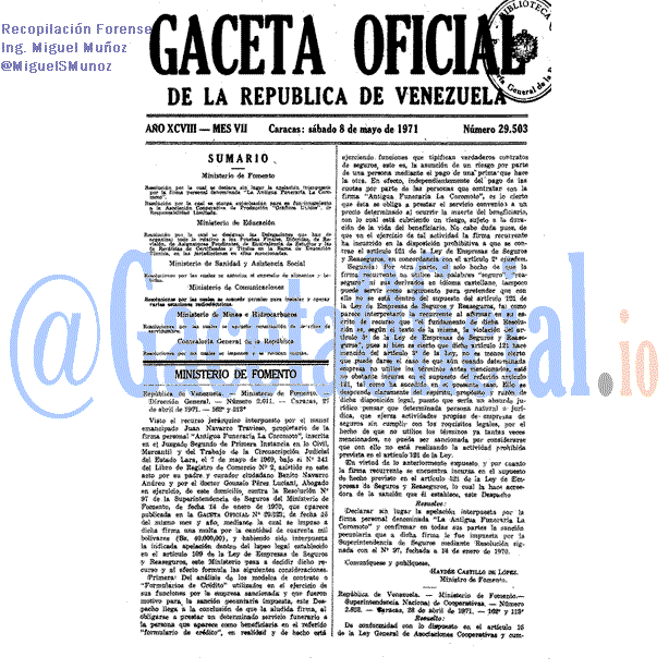 Gaceta Oficial 29503 del 8 Mayo 1971