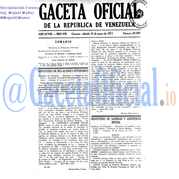 Gaceta Oficial 29509 del 15 Mayo 1971