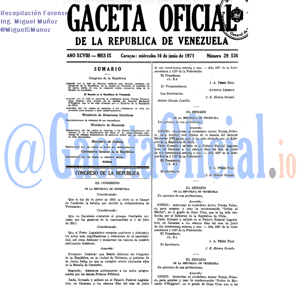 Gaceta Oficial 29536 del 16 Junio 1971