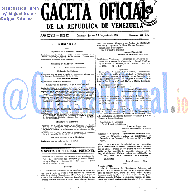 Gaceta Oficial 29537 del 17 Junio 1971