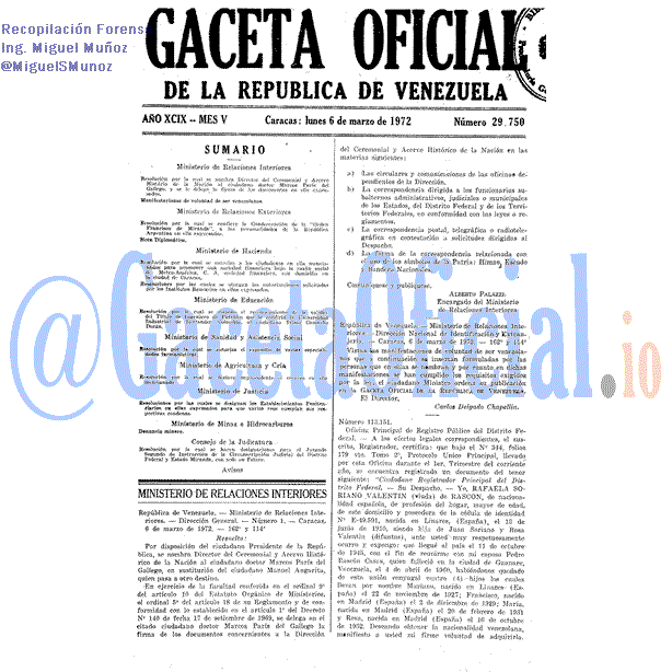 Gaceta Oficial 29750 del 6 Marzo 1972