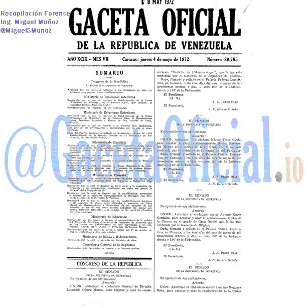 Gaceta Oficial 29795 del 4 Mayo 1972