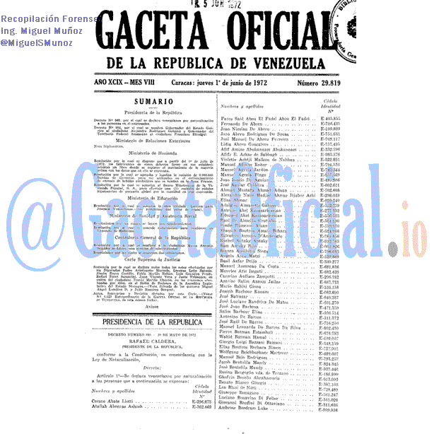 Gaceta Oficial 29819 del 1 Junio 1972