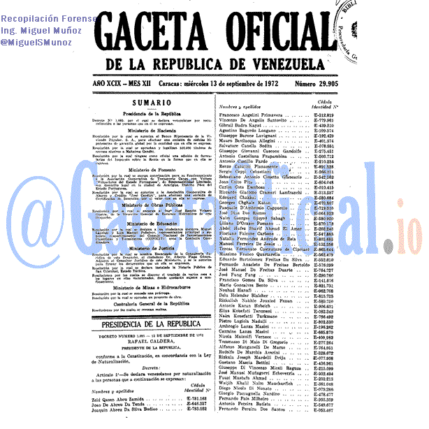 Gaceta Oficial 29905 del 13 Septiembre 1972
