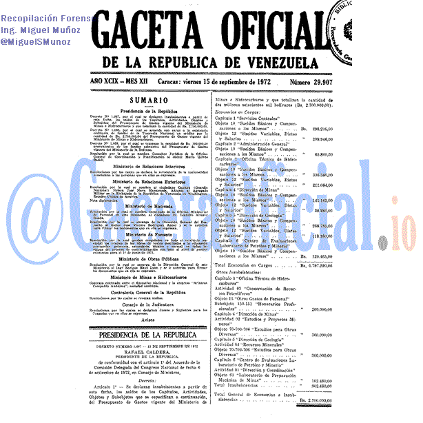 Gaceta Oficial 29907 del 15 Septiembre 1972
