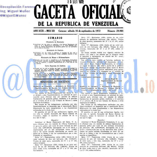 Gaceta Oficial 29908 del 16 Septiembre 1972