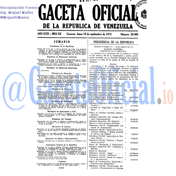 Gaceta Oficial 29909 del 18 Septiembre 1972