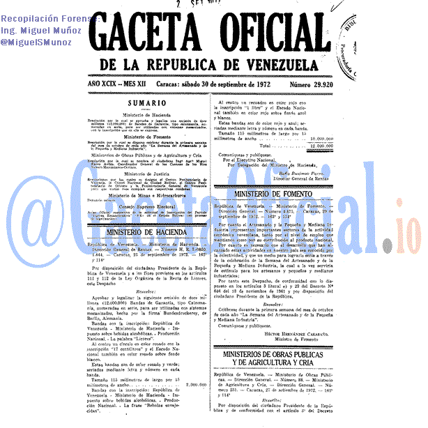 Gaceta Oficial 29920 del 30 Septiembre 1972