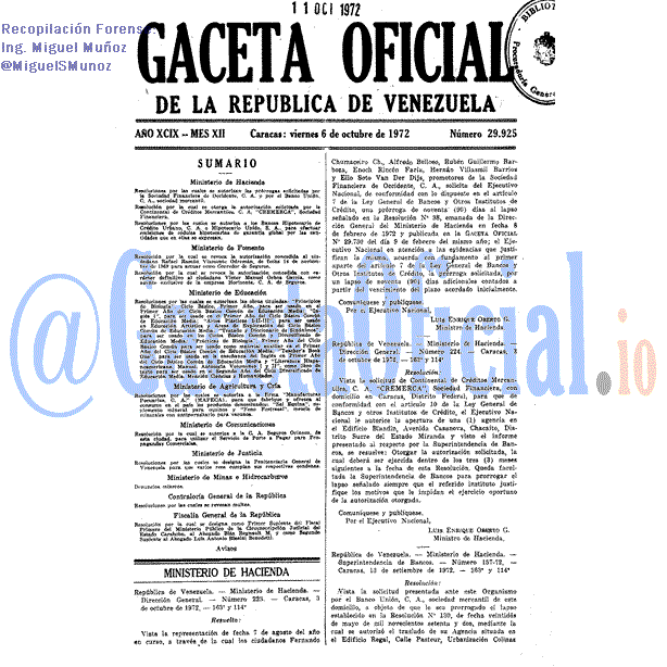 Gaceta Oficial 29925 del 6 Octubre 1972