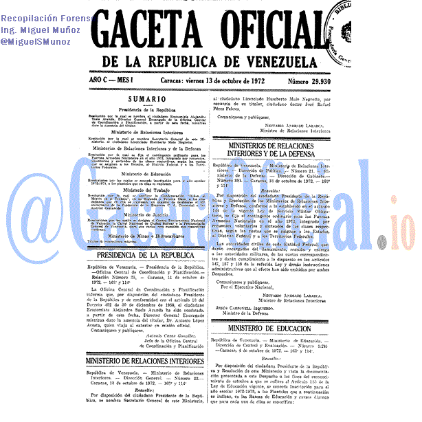 Gaceta Oficial 29930 del 13 Octubre 1972