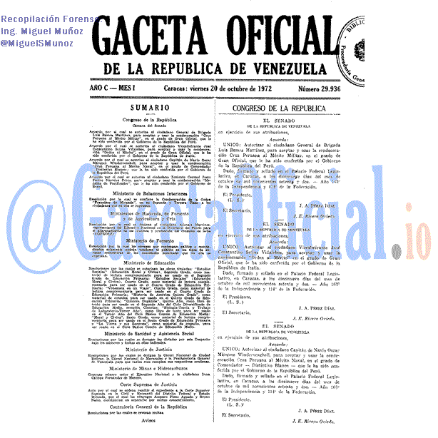 Gaceta Oficial 29936 del 20 Octubre 1972