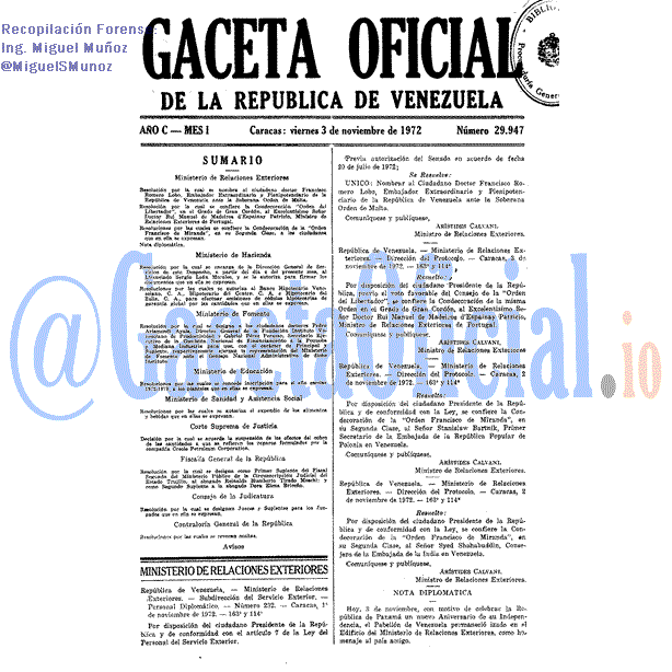 Gaceta Oficial 29947 del 3 Noviembre 1972