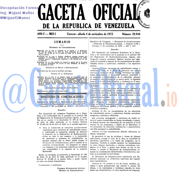 Gaceta Oficial 29948 del 4 Noviembre 1972