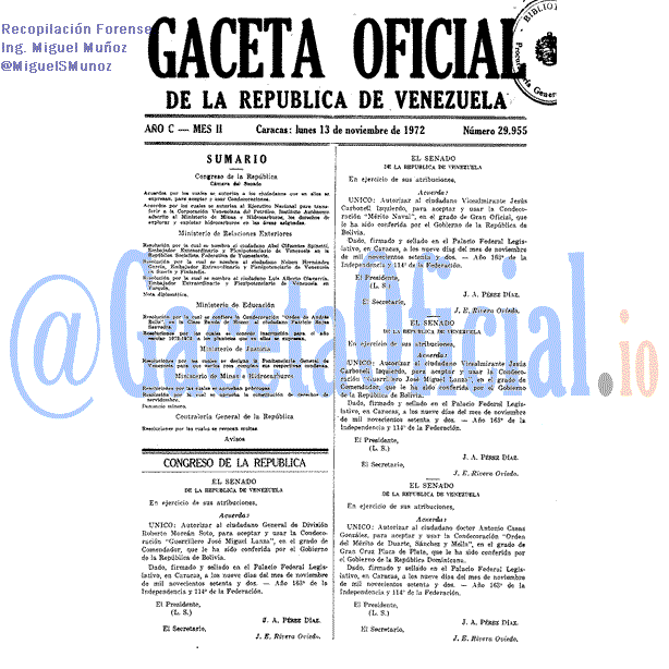 Gaceta Oficial 29955 del 13 Noviembre 1972