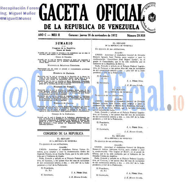 Gaceta Oficial 29958 del 16 Noviembre 1972