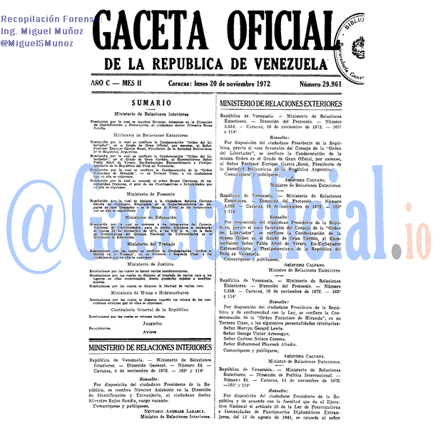 Gaceta Oficial 29961 del 20 Noviembre 1972