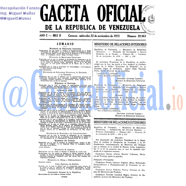 Gaceta Oficial 29963 del 22 Noviembre 1972