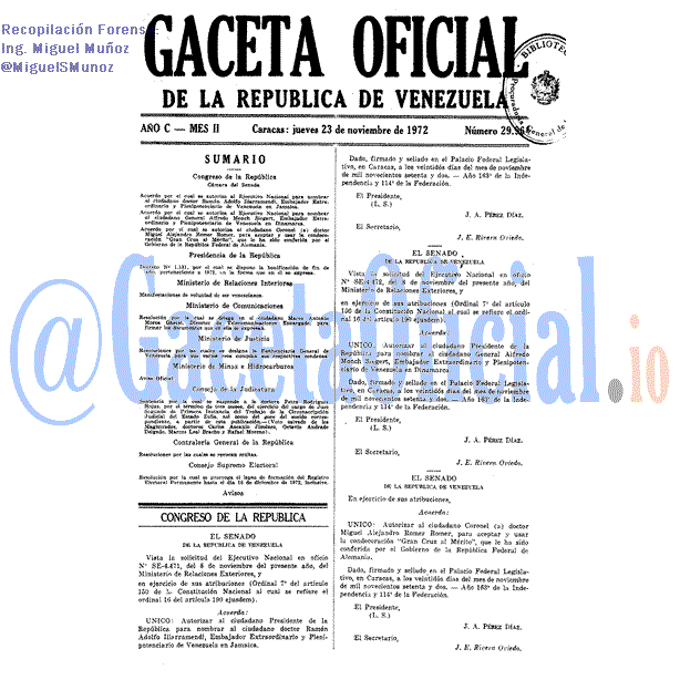 Gaceta Oficial 29964 del 23 Noviembre 1972