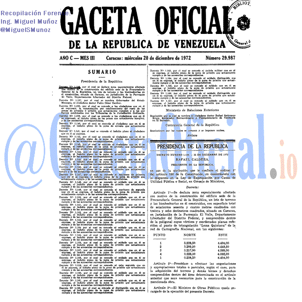 Gaceta Oficial 29987 del 20 Diciembre 1972