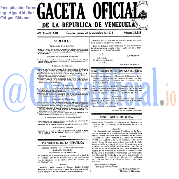 Gaceta Oficial 29988 del 21 Diciembre 1972