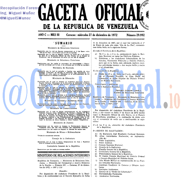 Gaceta Oficial 29992 del 27 Diciembre 1972