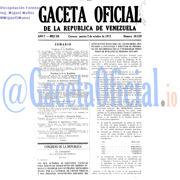 Gaceta Oficial 30220 del 2 Octubre 1973