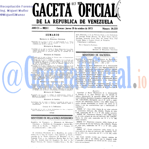 Gaceta Oficial 30233 del 18 Octubre 1973