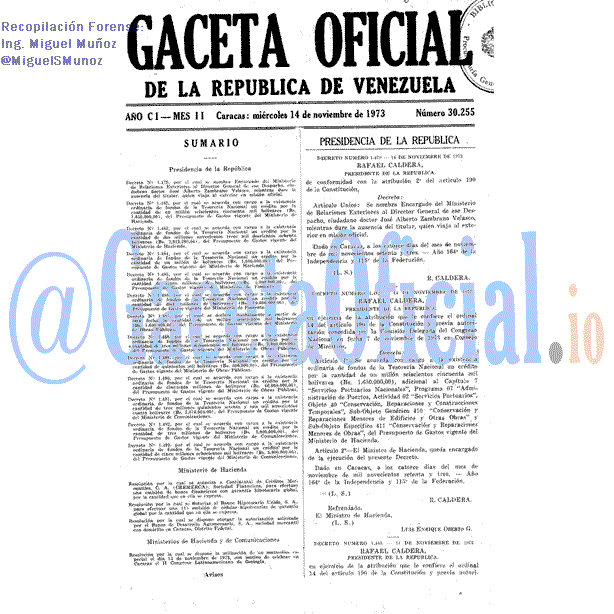 Gaceta Oficial 30255 del 14 Noviembre 1973