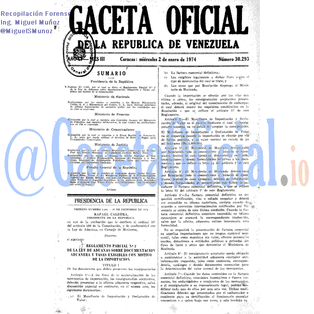 Gaceta Oficial 30293 del 2 Enero 1974
