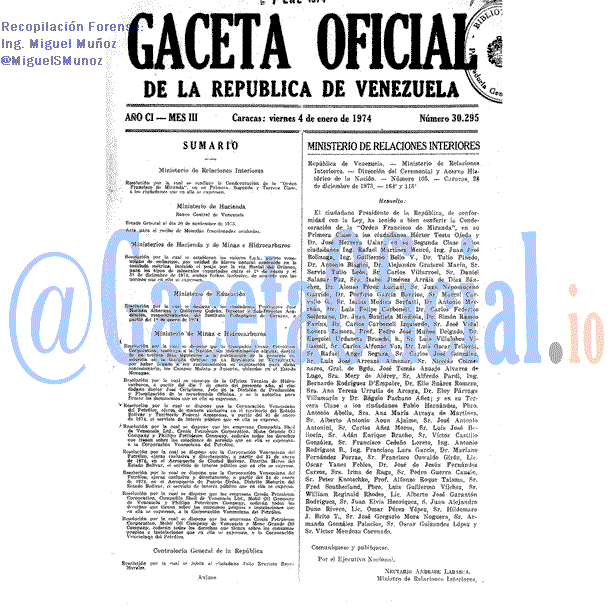 Gaceta Oficial 30295 del 4 Enero 1974