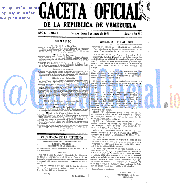 Gaceta Oficial 30297 del 7 Enero 1974