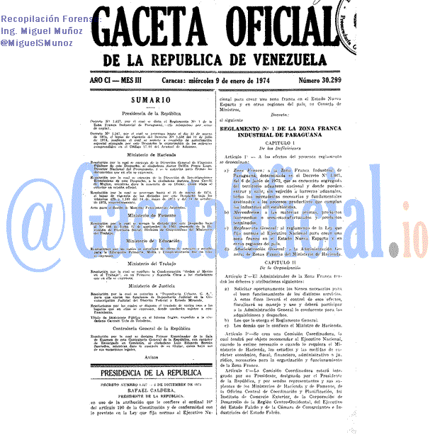 Gaceta Oficial 30299 del 9 Enero 1974