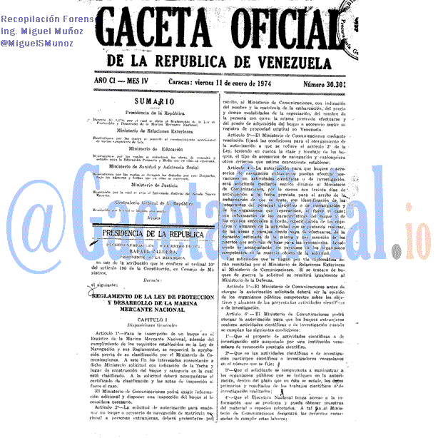 Gaceta Oficial 30301 del 11 Enero 1974