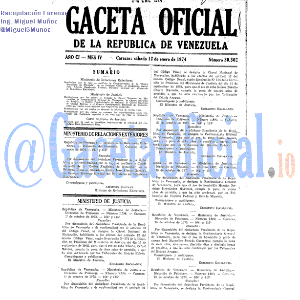 Gaceta Oficial 30302 del 12 Enero 1974