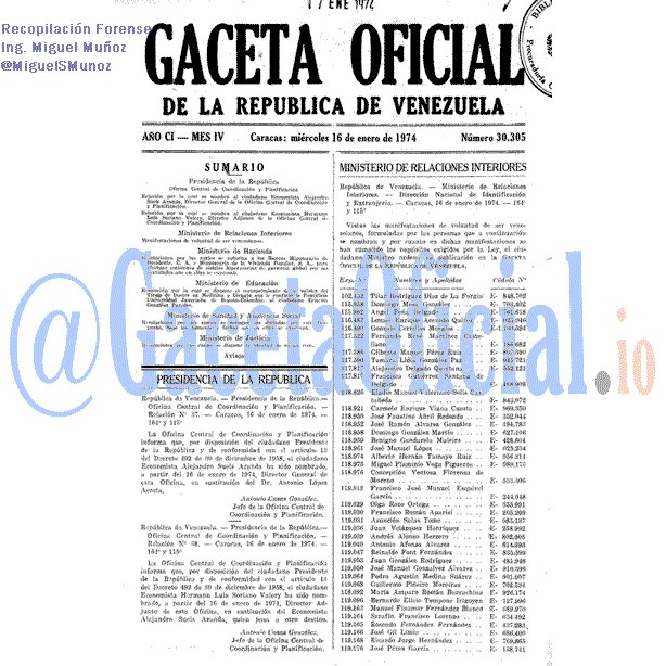 Gaceta Oficial 30305 del 16 Enero 1974