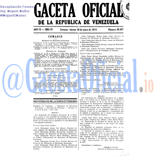 Gaceta Oficial 30307 del 18 Enero 1974